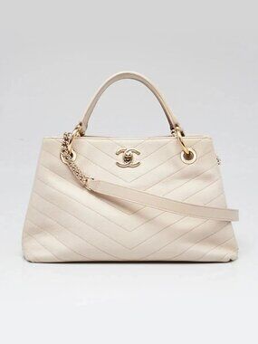 Chanel Beige Chevron Quilted Leather Small Chevron Chic Shopping Bag